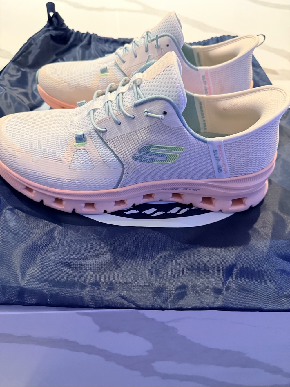 Skechers Women's Pale peach w light blue Athletic Sneakers - Picture 3 of 7